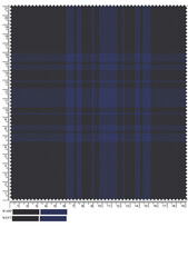 Detailed Textile Swatch of a Dark Gray and Blue Plaid Fabric with Measurement Markings