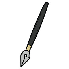 Hand drawn cartoon black fountain pen on white background.