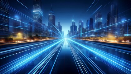 blue innovation light trails in a city representing fast moving ideas