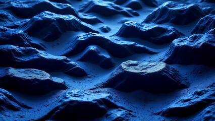 Fototapeta premium Wavy blue landscape with textured, rocky formations under dramatic lighting.