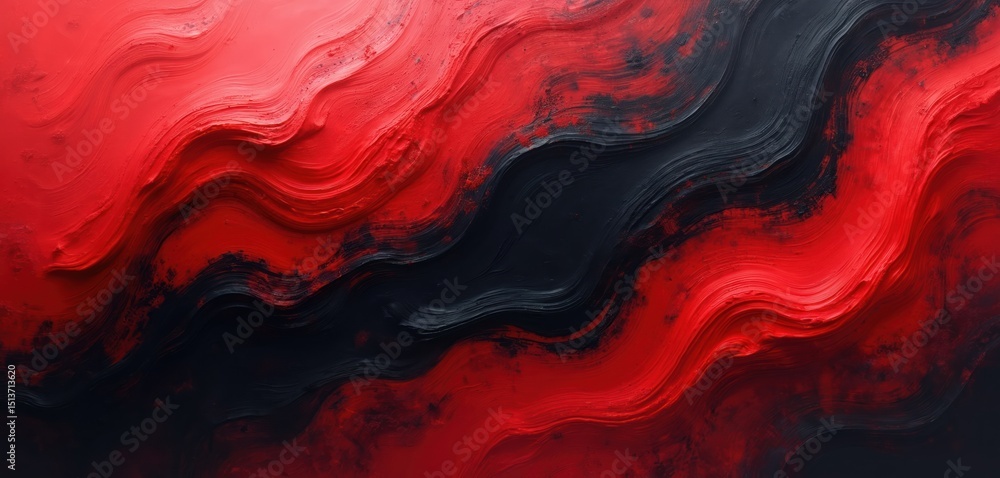 Leinwandbilder Red abstract background with dark contrasting texture. The wavy shapes of the design create dynamic movement. Use as backdrop for poster template banner design or presentation element.