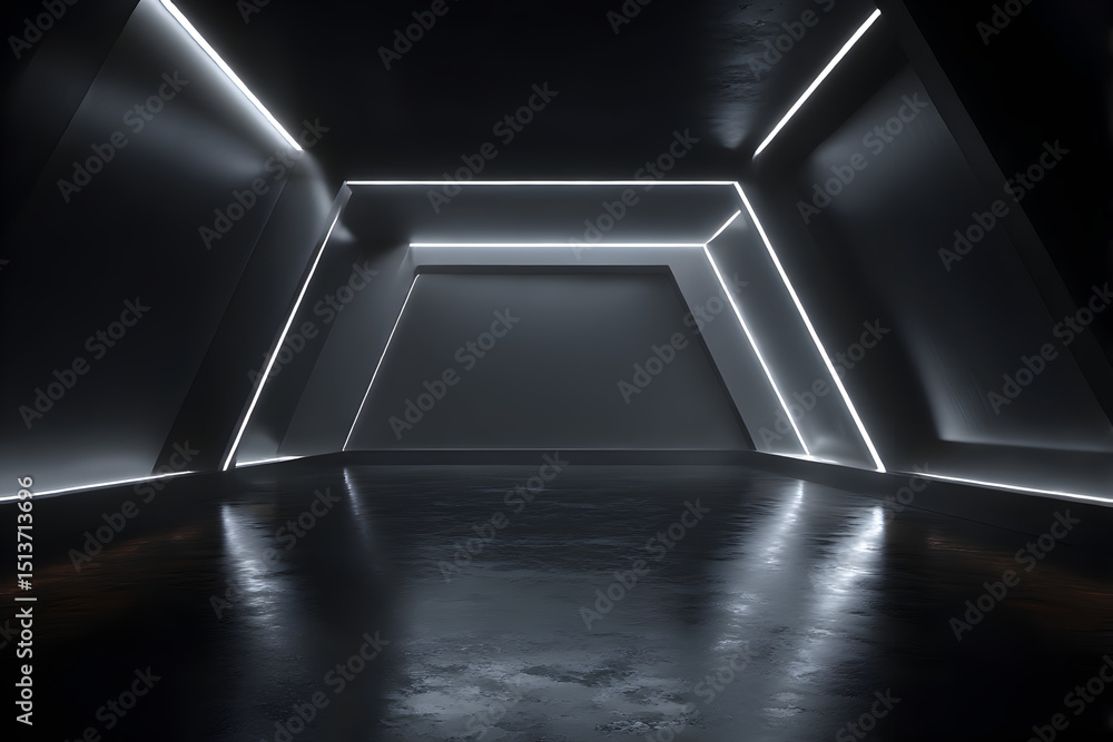 Aufkleber abstract dark room with geometric light lines illuminating the space, creating a futuristic and mode