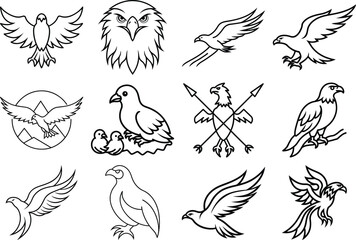 set of line art birds