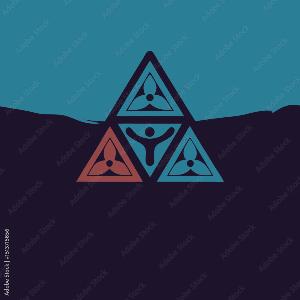 Poster stylized triangular emblem with abstract figures design
