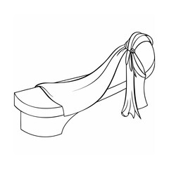 Decorative platform with flowing drapery illustration in simple black and white outline