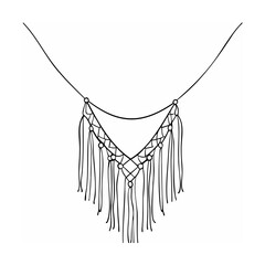 Elegant hand drawn macrame necklace design illustration in minimalist monochrome style