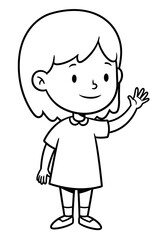 Smiling girl waving hand – etiquette coloring page for children