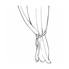 Elegant hand drawn black and white curtains tied with a decorative knot illustration