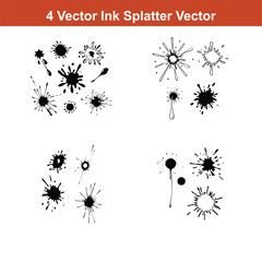 Ink Splatter Vector Illustration Set, perfect for grunge designs, backgrounds,Set of spray paint design elements. Black and white isolated vector image of grunge.