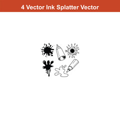Ink Splatter Vector Illustration Set, perfect for grunge designs, backgrounds,Set of spray paint design elements. Black and white isolated vector image of grunge.