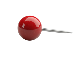 A red ball with a silver pin sticking out of it