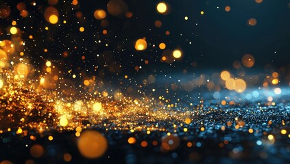 Obraz premium Golden and Blue Light Particles on Dark Abstract Background
