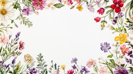 Naklejka premium Watercolor Floral Frame Botanical Border, Wildflower Design, Floral Illustration Floral Design, Watercolor Painting