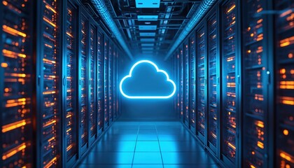 Hybrid cloud integration architecture within data centers. Seamless interoperability on-premises cloud infrastructure. Modern tech, digital transformation, AI, data management solutions for secure