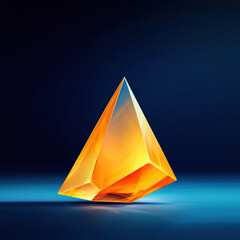 Fototapeta premium Glowing orange transparent pyramid shape with sharp edges on dark blue background