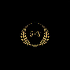GU beautiful, feminine and elegant wedding monogram initial logo with circle floral gold