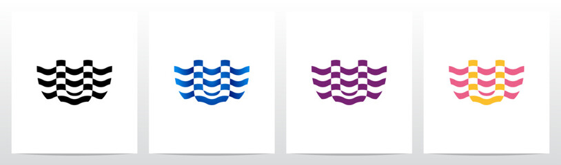 Obraz premium Wavy Horizontal Stripes Letter Initial Logo Design U