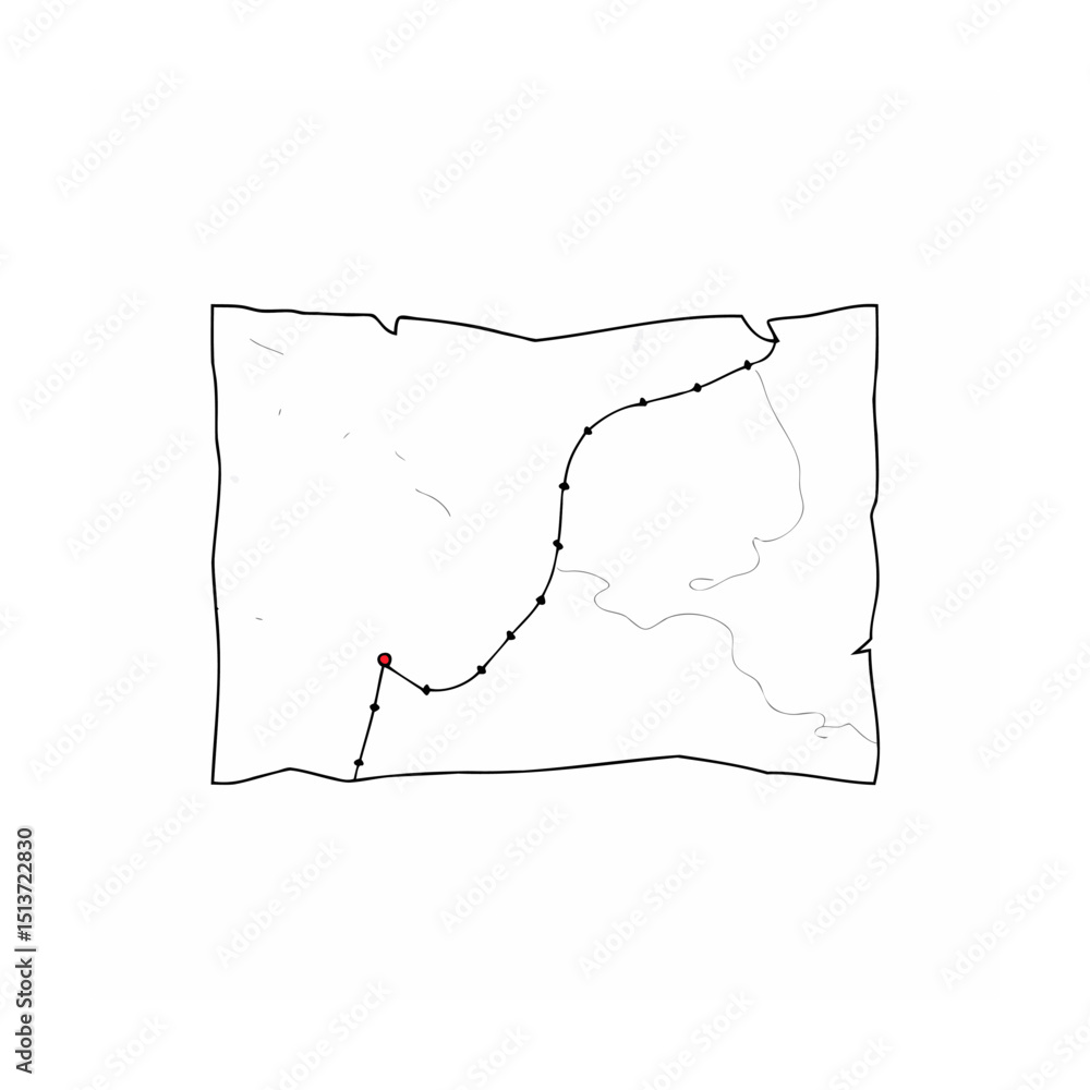 Poster hand-drawn map design indicating a journey marked with dots leading to a specific destination.