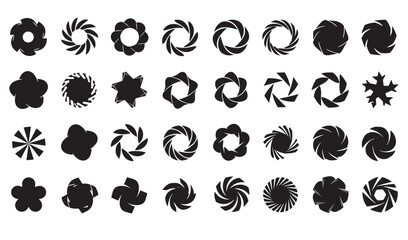 Obraz premium Collection of abstract black floral swirl and aperture style graphic vector design elements