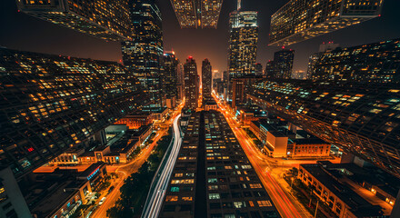 Chicago at night with light trails