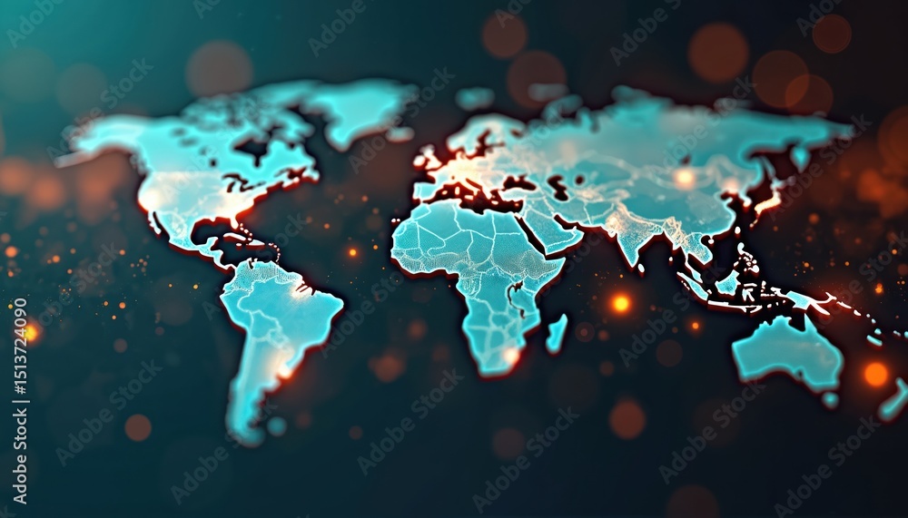 Poster Illustration global transactions, currency icons with deep depth of field on abstract background. Represents interconnected digital payments, international finance. Economic concepts banking, money,