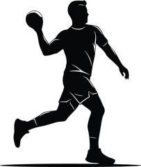 Obraz premium Silhouette of a handball athlete leaping or throwing, capturing energy and sportsmanship