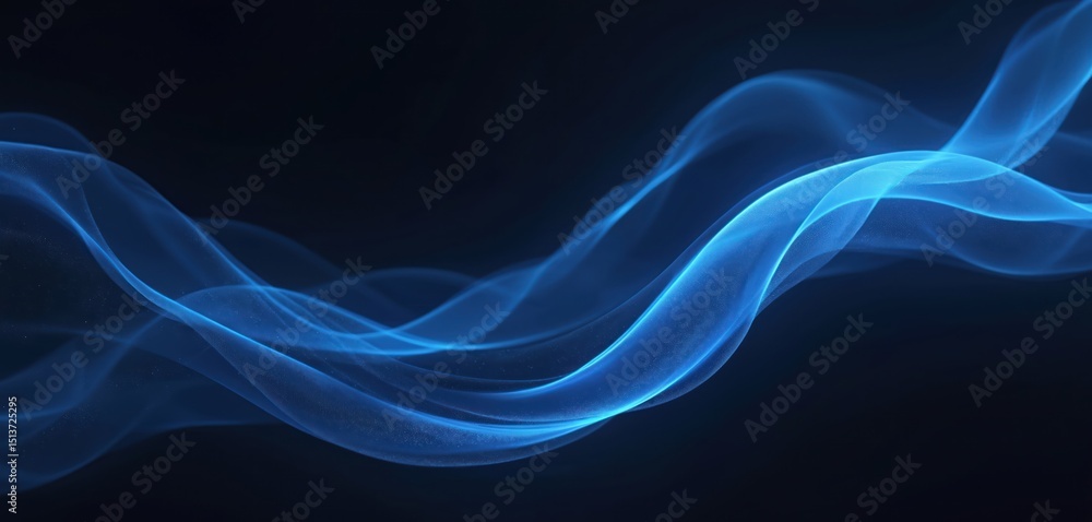 Fototapete Abstract azure blue background with flowing neon waves, digital data flowing across screen. Modern tech design for websites, digital marketing, banners, presentations. Futuristic, sci-fi concept for