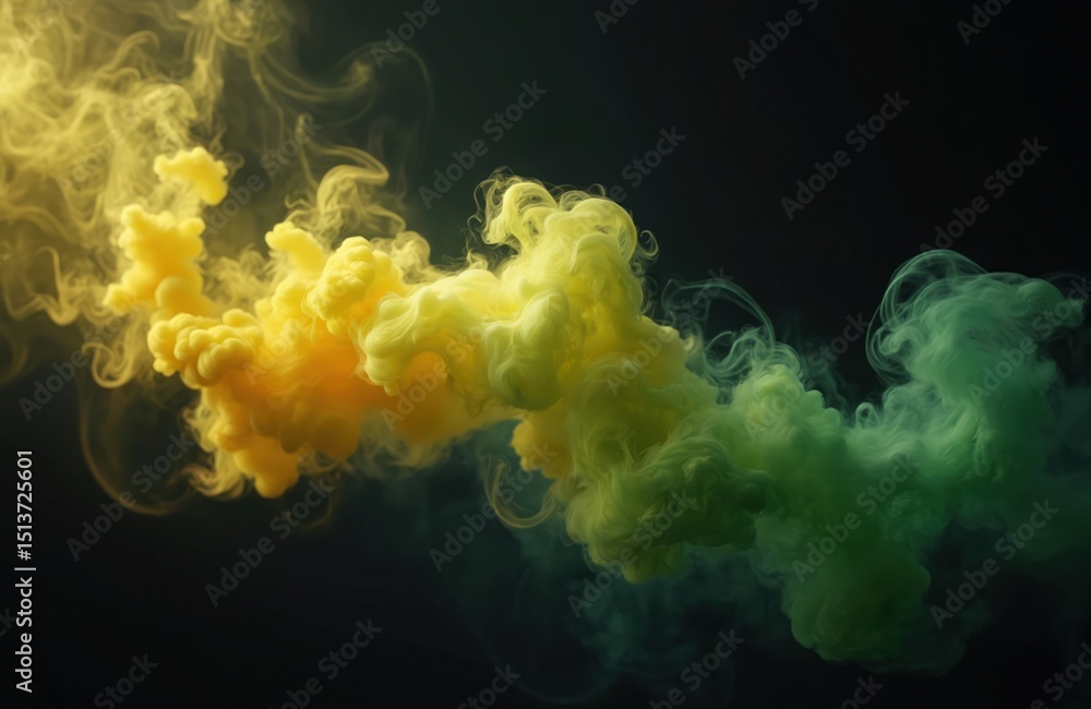 Aufkleber Abstract render of yellow, green steam on black. Dynamic vibrant colors flow, creating stunning visuals. Image offers versatile creative options, suiting designs needing atmospheric backgrounds,