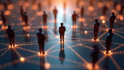 Abstract illustration represents interconnected business contacts corporate relationships. Professionals connected through digital network. Dynamic 3D rendering teamwork collaboration strategic