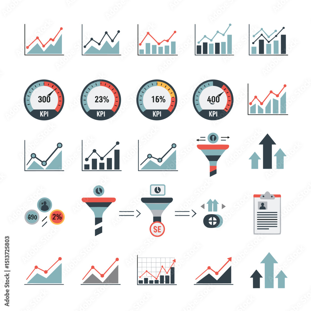 Poster business data visualization elements: a clean graphic presents a comprehensive set of business data 