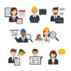 Fototapeta premium Diverse Professionals Avatar: A collection of diverse professional avatars, each engaged in their respective fields, symbolizing teamwork, innovation, and progress in the workplace.