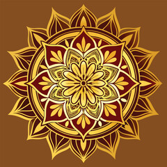 Elegant Gold and Maroon Mandala Design on a Brown Background