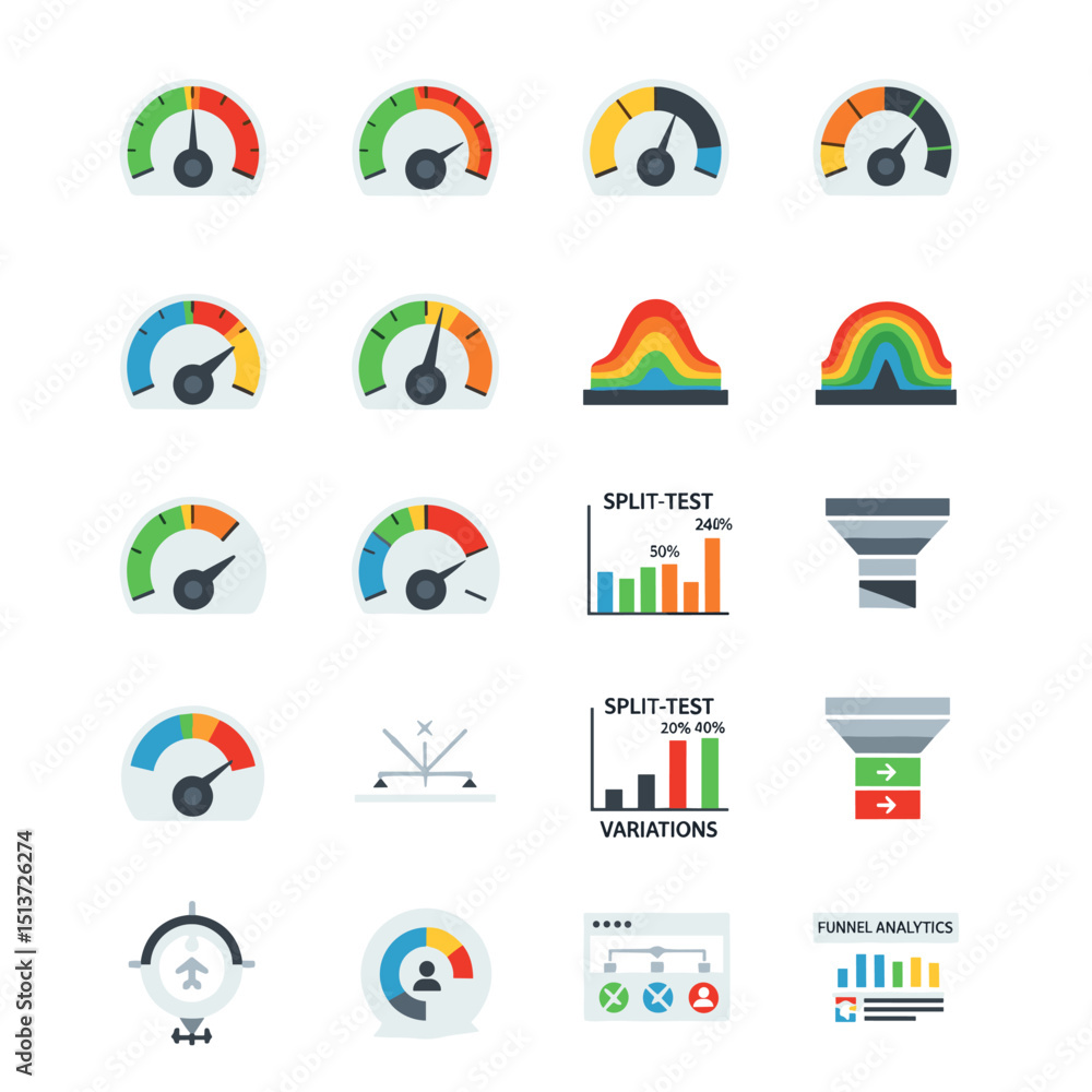 Poster collection of colorful data analytics icons