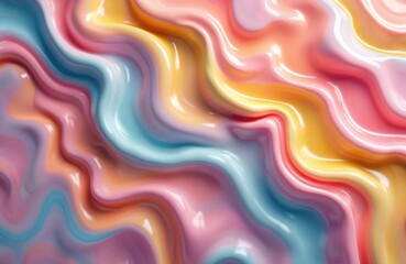Fototapeta premium Seamless pastel wave melted plastic texture. Abstract melted rainbow wavy smooth, glossy sheet. 3D render illustration of liquid flow, wrinkled surface. Ideal art background, wallpaper.