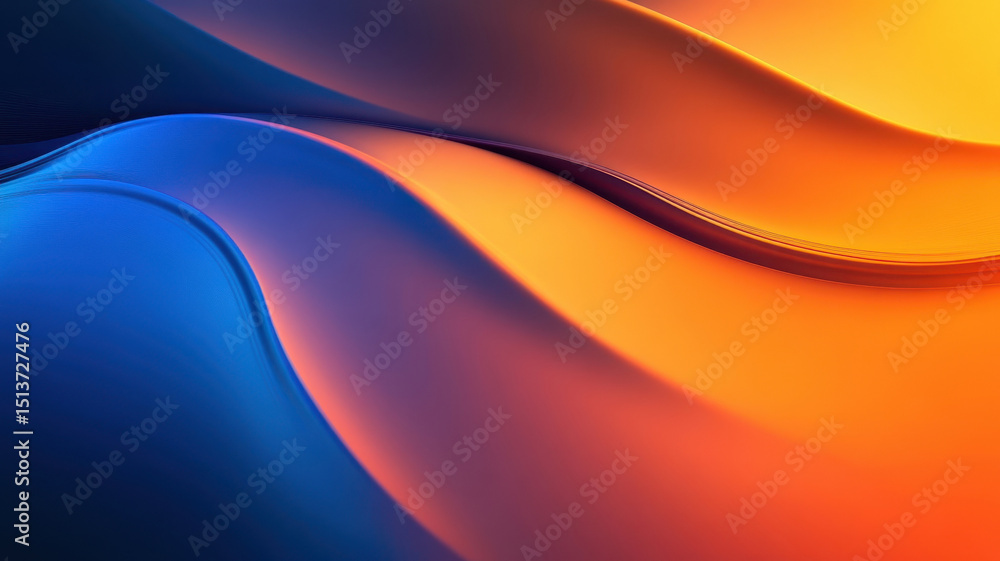 Wall mural smooth gradient waves in vibrant orange and blue hues create dynamic and modern background. flowing 