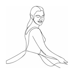 Smiling ballet dancer drawn in a single continuous line art illustrative vector design
