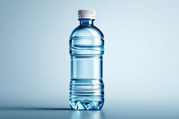 Naklejka premium Clear plastic water bottle against a light blue background.