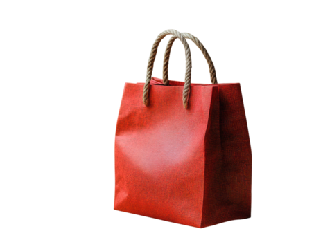 A red bag with a brown handle
