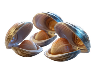 An array of open seashells, showcasing the delicate textures and natural beauty of these aquatic wonders isolated on transparent background, cut out, png