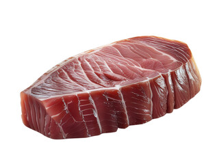A vibrant, succulent, and meticulously presented cut of tuna steak isolated on transparent background, cut out, png, offering a glimpse into culinary excellence