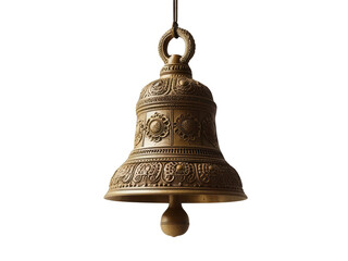 Golden chime: A detailed close-up of an antique golden bell isolated on transparent background, cut out, png, perfect for religious, or ornamental depictions.