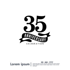 35th years anniversary celebration emblem. congratulations anniversary logo isolated with ribbon on white background. vector illustration template design for web, flyers, poster, greeting card