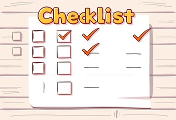 Cheerful cartoon checklist vector illustration with checkmarks and boxes,  planning,  simple