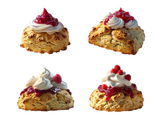 Delightful Scones: Four appetizing scones, exquisitely crafted with fresh ingredients, isolated on transparent background, cut out, png