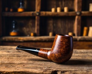 Old wooden tobacco pipe with brown tobacco, an isolated smoking tool