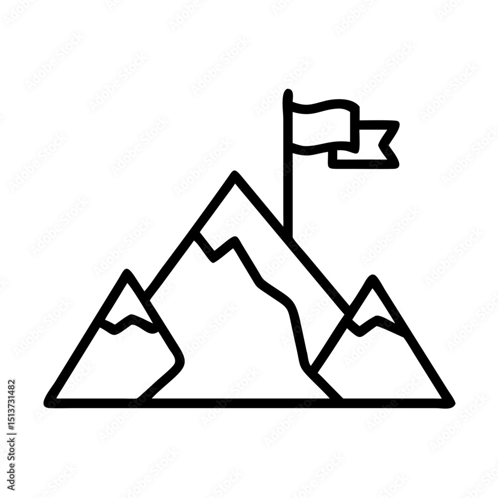 Poster mountain climb with flag on transparent background for web and graphic design