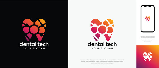 Dentistry connection technology logo design template. Dentistry digital technology logo design vector icon	