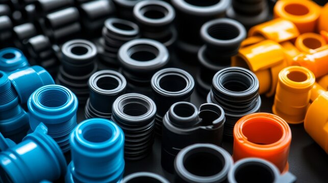 UPVC and CPVC pipe fittings, plastic connectors for piping systems, displayed for plumbing concept. 