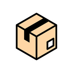 Cardboard box icon. Symbol of delivery or product packaging. Designation of a parcel or purchase. Raster icon.
