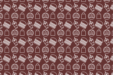 Fast food doodle seamless pattern. Vector fast food pattern background. Fast food icons collection. Set of fast food icons. Doodle set of junkfood pattern. Snack outline background.